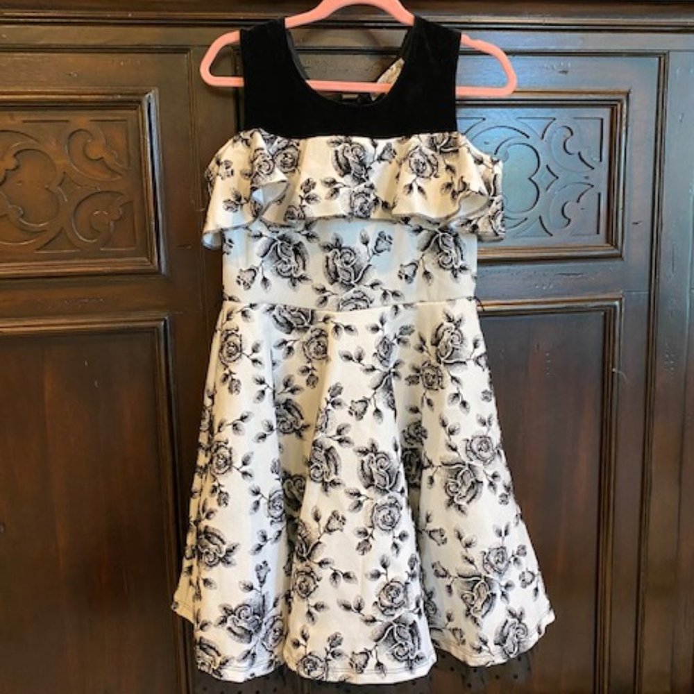 Girls Dress - Black & White Floral